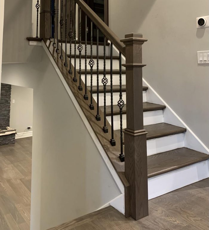 wood stairs with balusters